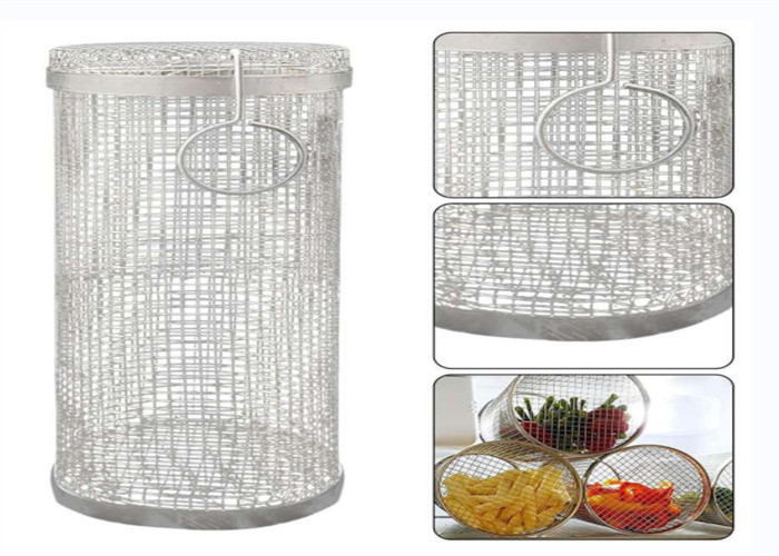 Barbecue om 304 Roestvrij staalbarbecue Mesh Tube Rolling Grilling Basket